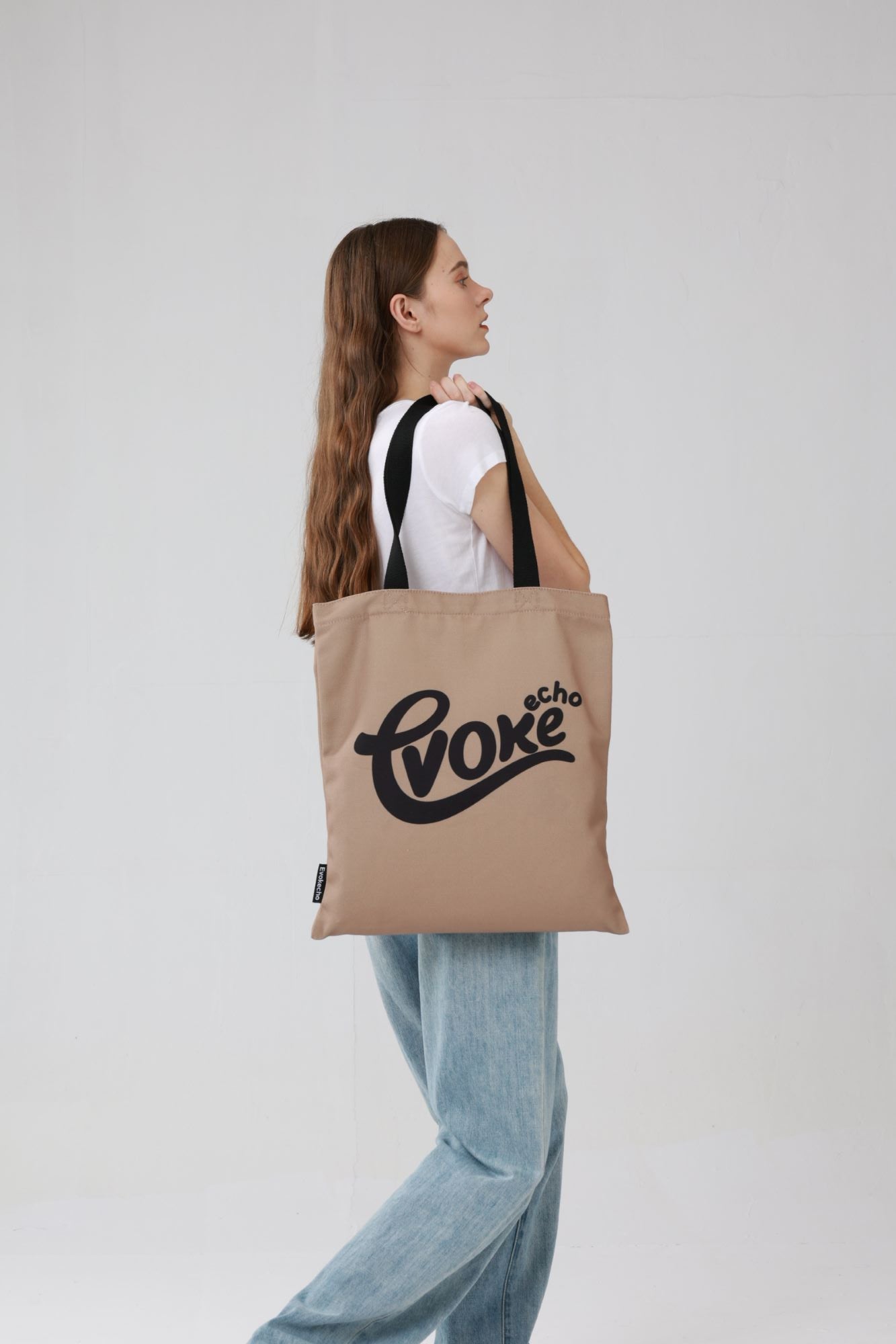 Evoke "LOVE"- Brown Large Canvas Tote Bag